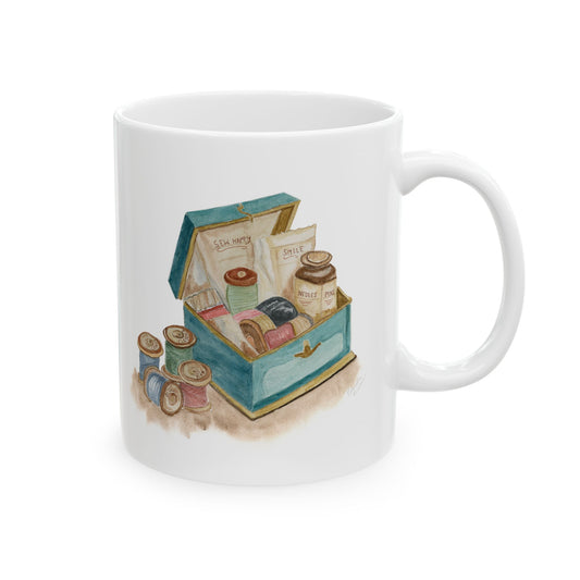 Coffee Mug - Antique Sewing Box  Ceramic Mug 11oz