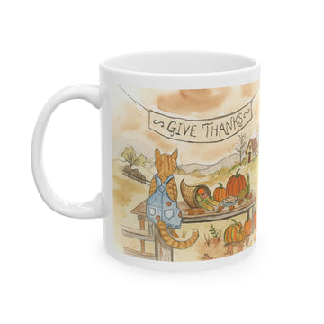 Autumn Farmhouse Ceramic Mug – Give Thanks Pumpkin Harvest (11oz/15oz)