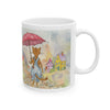 Whimsical Rainy Day Ceramic Mug — Cottage & Umbrella Illustration (11oz, 15oz)