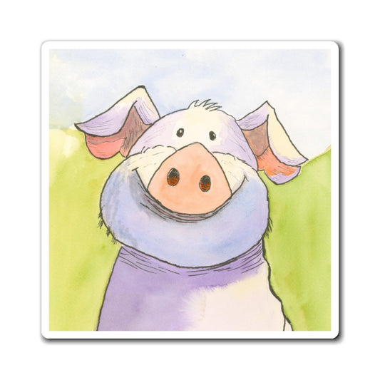 Cute Whimscial Watercolor Pig Magnet — Whimsical Farm Animal Fridge Decor