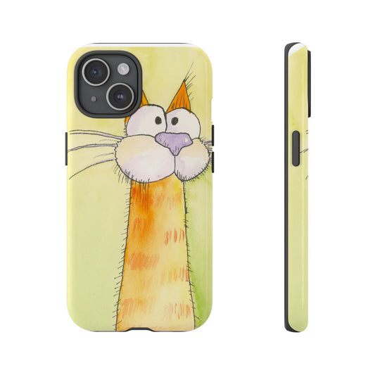 Cute Orange Cat Phone Case — Whimsical Long-Neck Cat Protective iPhone Cover