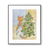 Orange Tabby Celebrating Christmass  Watercolor Print