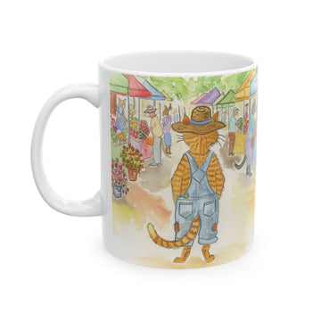 Market Day Ceramic Mug — Cute Anthropomorphic Animal Farmers' Market Illustration (11oz, 15oz)