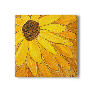 Sunflower Ceramic Coaster — Bright Yellow Floral Drink Coaster for Kitchen, Home Décor & Gifts