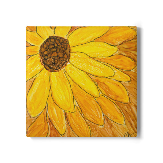 Sunflower Ceramic Coaster — Bright Yellow Floral Drink Coaster for Kitchen, Home Décor & Gifts