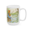 Cozy Cat in Overalls Ceramic Mug — Woodland Morning Coffee Cup (11oz, 15oz)
