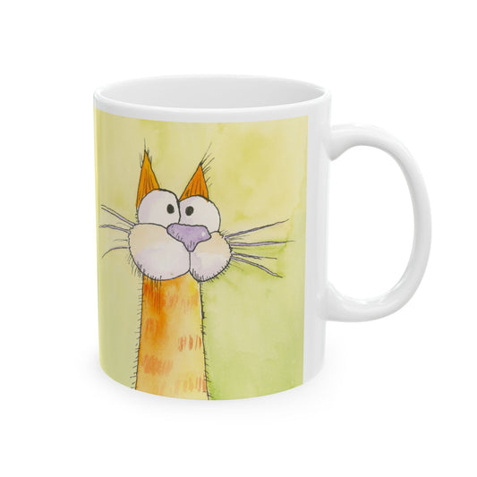 Cute Orange Cat Ceramic Mug — Whimsical Cat Lover Coffee Cup (11oz, 15oz)