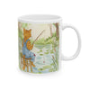 Cozy Cat in Overalls Ceramic Mug — Woodland Morning Coffee Cup (11oz, 15oz)