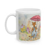 Whimsical Rainy Day Ceramic Mug — Cottage & Umbrella Illustration (11oz, 15oz)