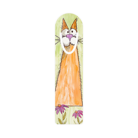 Whimsical Orange Cat Bookmark — Cute Floral Cat Metal Bookmark