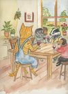 Orange Tabby Cat-Wine With Friends  Watercolor Print