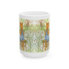 Cozy Cat in Overalls Ceramic Mug — Woodland Morning Coffee Cup (11oz, 15oz)
