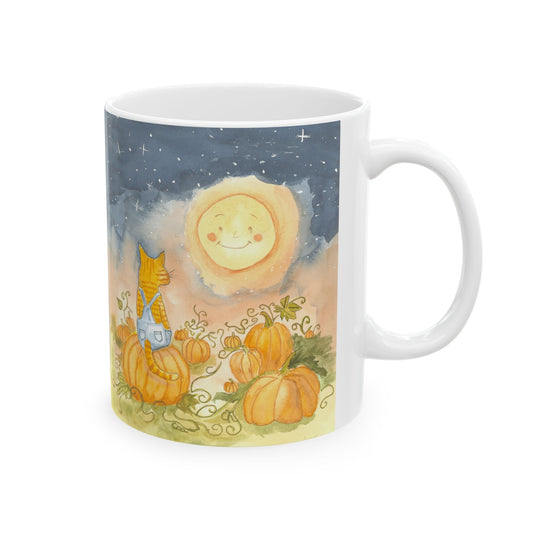 Halloween Cat Pumpkin Mug — Whimsical Autumn Night Ceramic Coffee Cup (11oz, 15oz)
