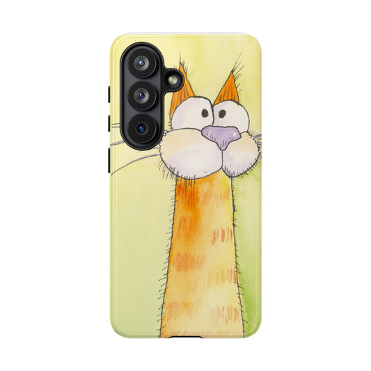 Cute Orange Cat Phone Case — Whimsical Long-Neck Cat Protective iPhone Cover