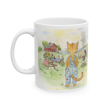 Copy of Stanley The Gardening Cat Ceramic Mug – Whimsical Sunflower & Tomato Farmhouse Coffee Cup