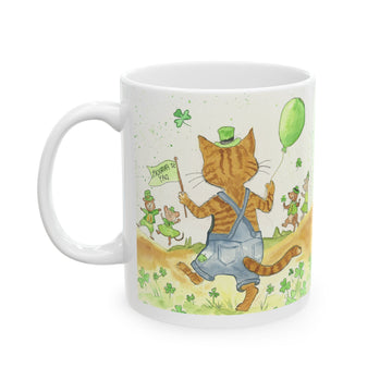 Stanley The Farm Cat Wishes you Happy St Patrick's Day — Cute Art Desk Coffee Cup (11oz/15oz)