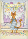 Orange Tabby Celebrating New Years  Watercolor Print