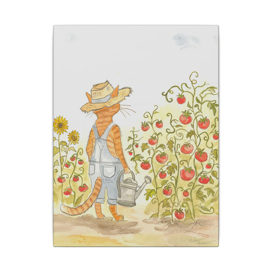 Stanley The Garden Cat Canvas Print — Cute Watercolor Tabby Gardener Art