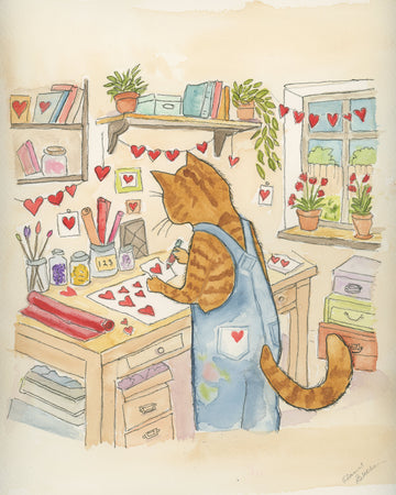 Orange Tabby Cat Valentines Gifts  Watercolor Print