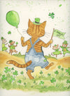 Orange Tabby Cat Celebrating St Patrick's  Watercolor Print