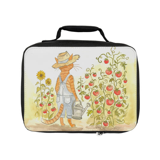 Gardening Cat Lunch Bag – Cute Watercolor Tomato Patch Design