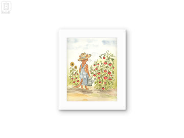 Orange Tabby Cat Picking Tomatoes Watercolor Print