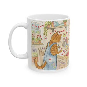 Stanley The Farm Cat Wishes you Happy Valentines Day — Cute Art Desk Coffee Cup (11oz/15oz)