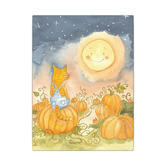 Autumn Moon Cat Canvas - Whimsical Pumpkin Patch Wall Art