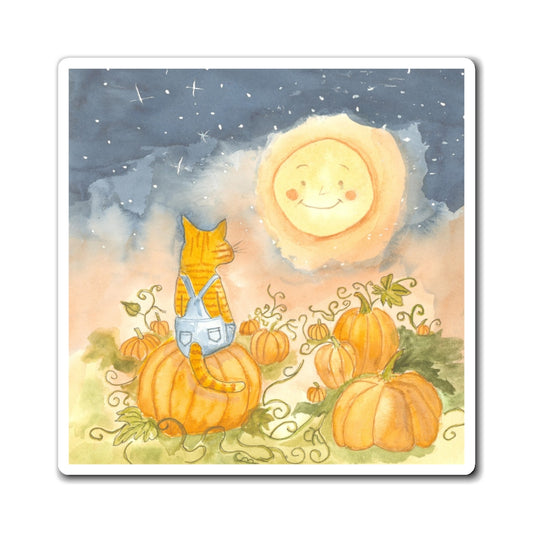 Halloween Cat Magnet — Whimsical Pumpkin Patch Refrigerator Magnet