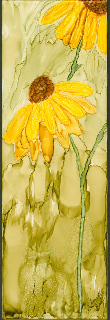 Black-Eyed Susan — Original Alcohol Ink Painting on Ceramic Tile