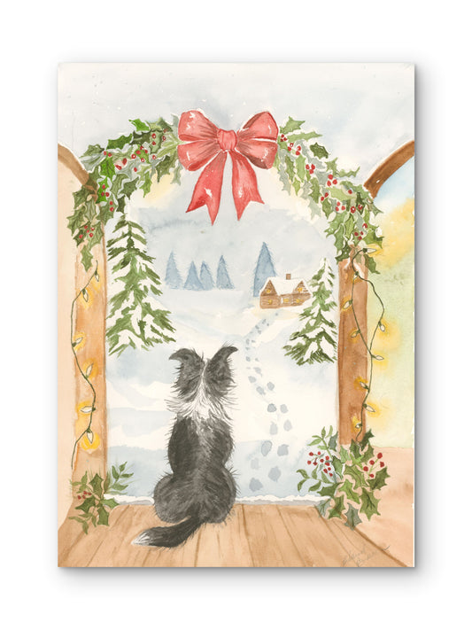Border Collie Christmas Watercolor Art Print