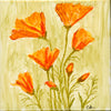 California Poppies with Willow Green — Original Alcohol Ink Painting on 4x4 Ceramic Tile