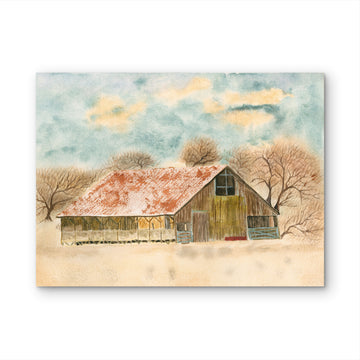 Rusted Old Barn – California Foothills Watercolor Print by Claudia Buchanan