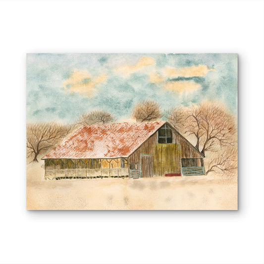 Rusted Old Barn – California Foothills Watercolor Print by Claudia Buchanan