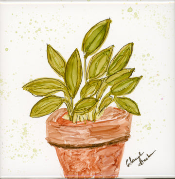 Herbs — Original Alcohol Ink Painting on Ceramic Tile