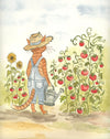 Orange Tabby Cat Picking Tomatoes Watercolor Print