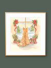 Orange Tabby Cat Watching for Christmas Company Watercolor Art Print