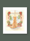 Orange Tabby Cat Watching for Christmas Company Watercolor Art Print