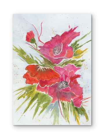 Modern Abstract Poppies — Red & Magenta Watercolor Art Print