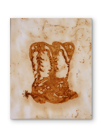 Rusty Western Boots — Original Rust Transfer Art on Organic Cotton Canvas by Claudia Buchanan