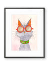 Whimsical Smokey the Blue Cat Watercolor Print — Matted or Framed