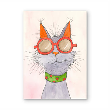 Whimsical Smokey the Blue Cat Watercolor Print — Matted or Framed