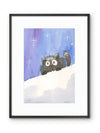 Snowy Kittie Whimsical Watercolor Print