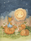 Orange Tabby Cat Meowing at the Harvest Moon — Original Watercolor by Claudia Buchanan