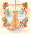 Orange Tabby Cat Watching for Christmas Company Watercolor Art Print