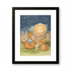 Orange Tabby Cat Meowing at the Harvest Moon — Original Watercolor by Claudia Buchanan