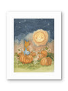 Orange Tabby Cat Meowing at the Harvest Moon — Original Watercolor by Claudia Buchanan
