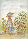 Orange Tabby Cat Picking Tomatoes Watercolor Print