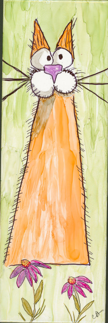 Stanley the Orange Cat — Original Alcohol Ink Painting on Ceramic Tile