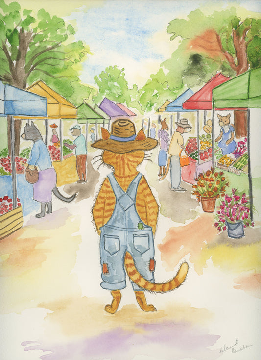 Stanley at the Farmers Market — Original Watercolor by Claudia Buchanan